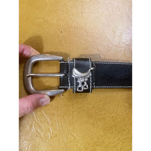 Prima Collezione Black Leather Western Belt with Silver Accents